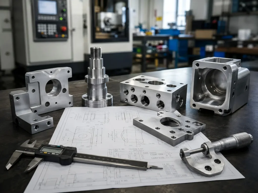 Non-standard hardware parts processing with custom CNC machined components, engineering drawings, and inspection tools.