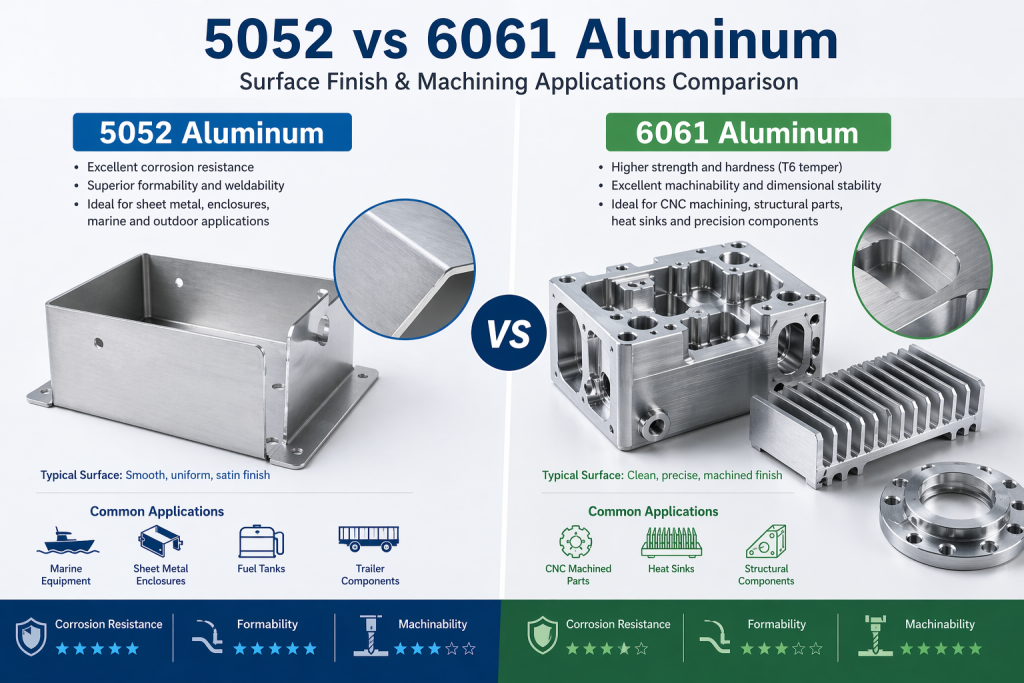 Comparison of 5052 aluminum and 6061 aluminum surface and machining applications