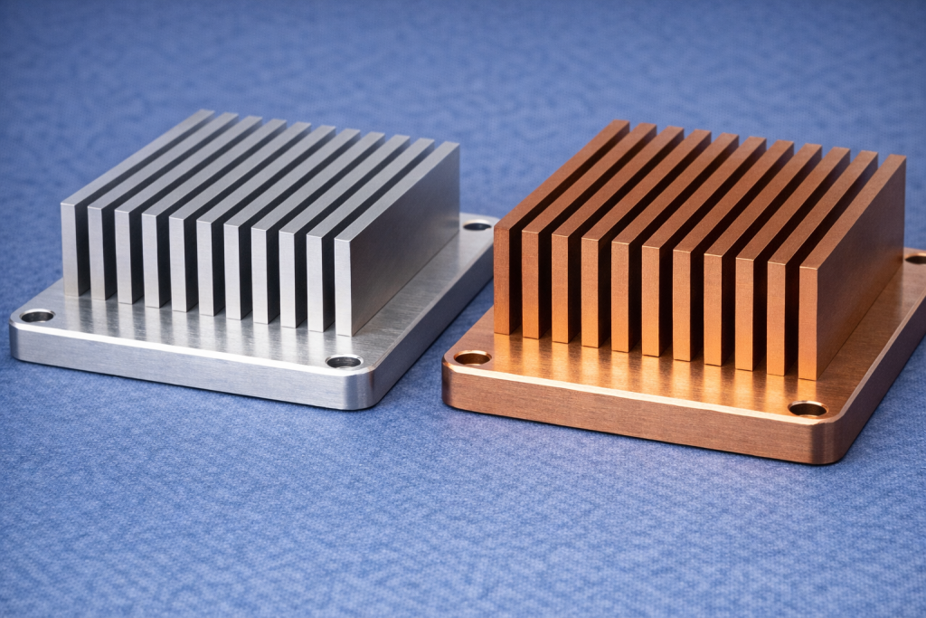 CNC machined aluminum and copper heat sink comparison
