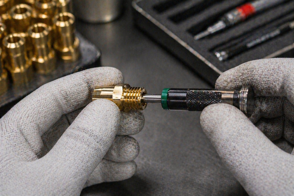 GO NO GO gauge inspection for brass connector thread quality control