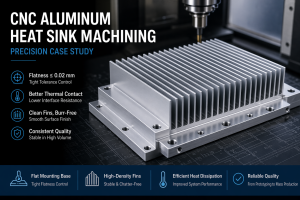 Precision CNC machined aluminum heat sink with thin fins and flat base for thermal management