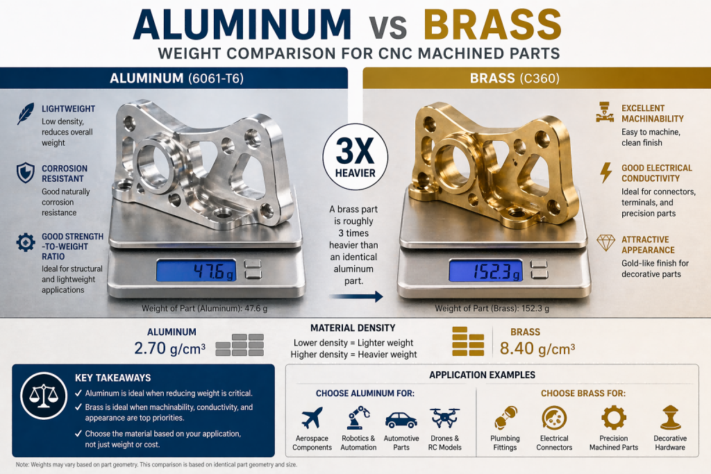 CNC machined brass vs aluminum weight comparison for machining and material selection