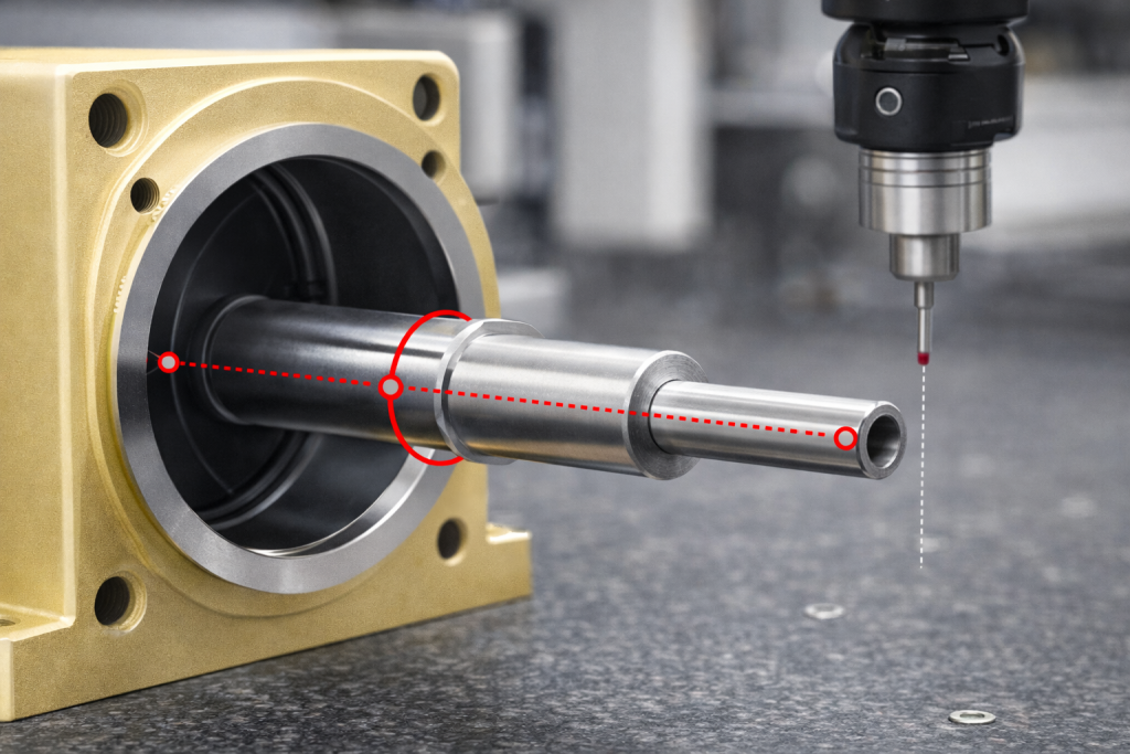 CNC shaft and housing illustrating concentricity with shared center axis alignment