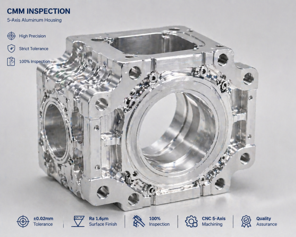 Finished black anodized 5-axis aluminum housing with clean surfaces and precise features
