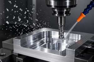 high speed CNC aluminum cutting with carbide tool producing clean chips and smooth surface finish