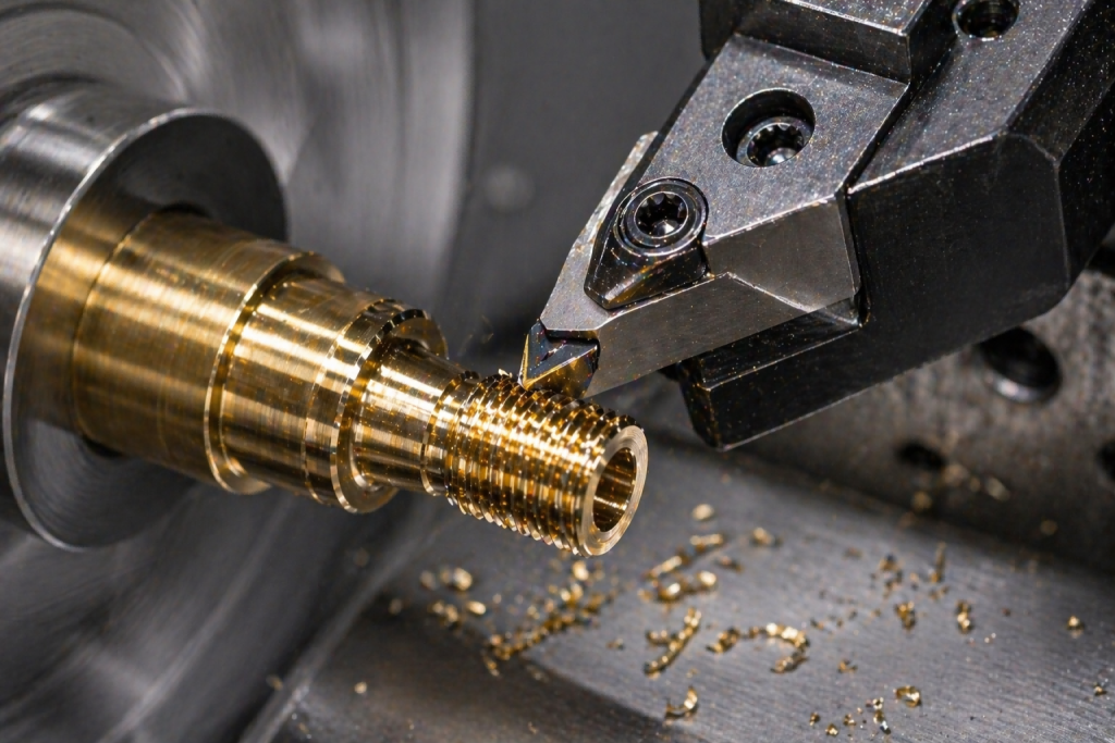 precision tooling for machining fine brass threads with burr control
