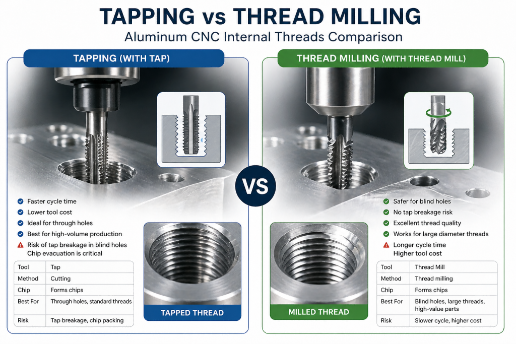 tapping vs thread milling comparison for aluminum CNC internal threads