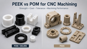 PEEK and POM CNC machined plastic parts compared for strength, cost, tolerance, and machining performance.