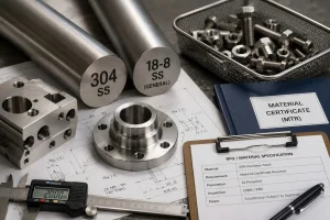 304 vs 18-8 stainless steel material review for CNC machined parts, engineering drawings, RFQ notes, and material certificate verification.