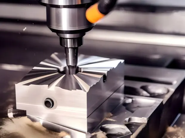 CNC aluminum machining of a precision component with complex grooves and machined features.
