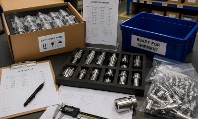 CNC turned parts packed with inspection documents, protective packaging, and shipment preparation for delivery planning.