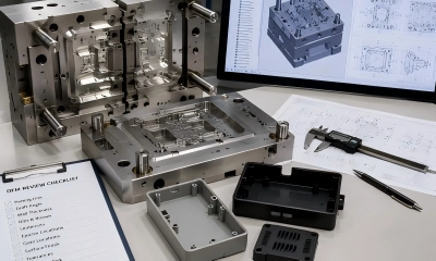 Injection mold tooling DFM review with mold cavities, CAD design, engineering drawings, sample plastic parts, and inspection tools to reduce avoidable mold revisions.