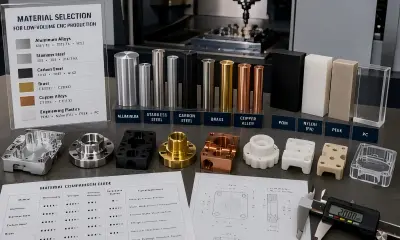 Material selection for low-volume CNC production with aluminum, stainless steel, carbon steel, brass, copper alloy, and engineering-plastic machined parts.