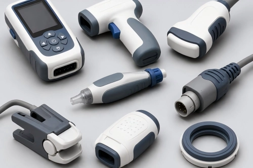 Overmolded medical-device plastic components with soft-touch grips, sealing features, buttons, connector strain relief, and non-implant equipment housings.
