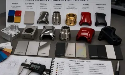 Prototype surface finishing options including anodizing, bead blasting, polishing, passivation, plating, painting, powder coating, and texture comparison samples.