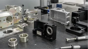 Chemical conversion coated and anodized aluminum CNC parts with masked contact pads and precision bores