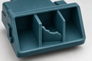 Illustration of a molded connector housing with an incompletely filled internal partition.